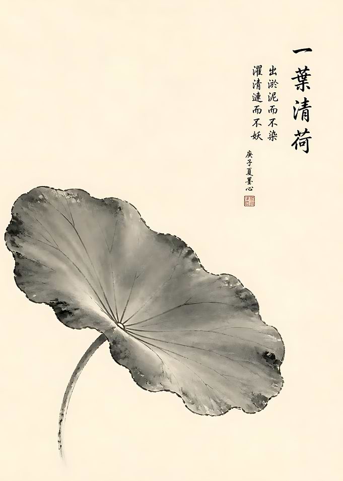 Traditional Chinese Ink Wash Lotus Leaf