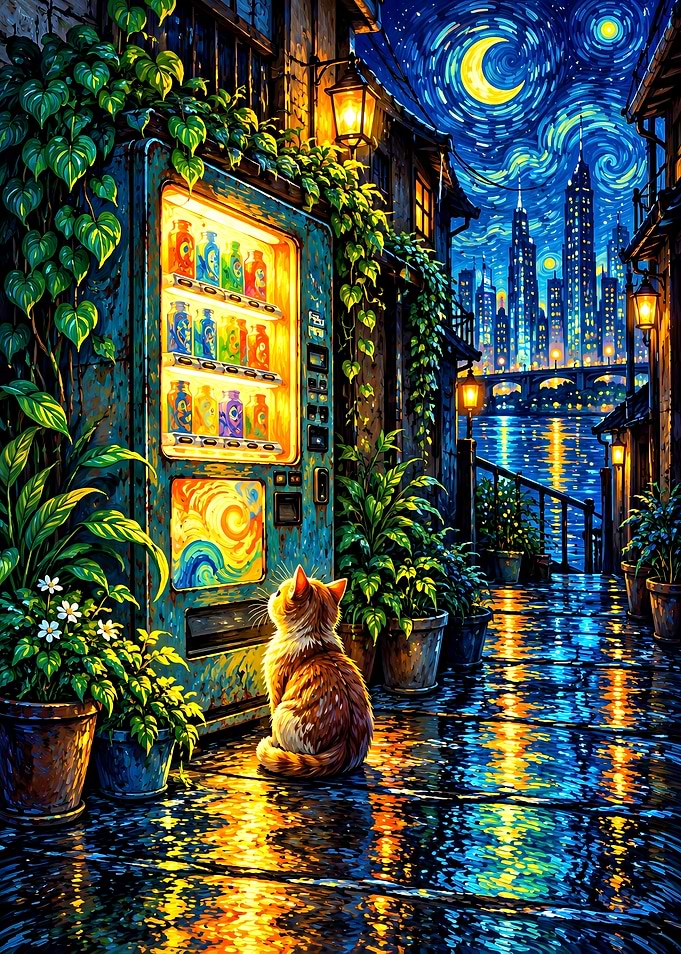 Cat at Starry Night Vending Machine