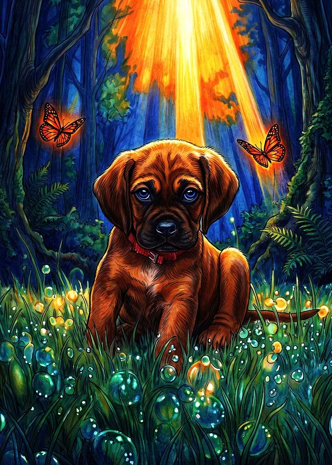 Cute Puppy in Magical Forest