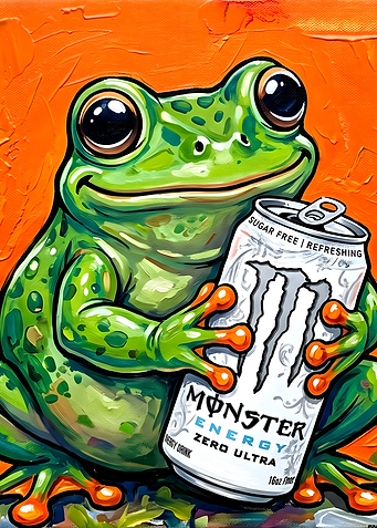 Cute Frog Holding Monster Energy Drink