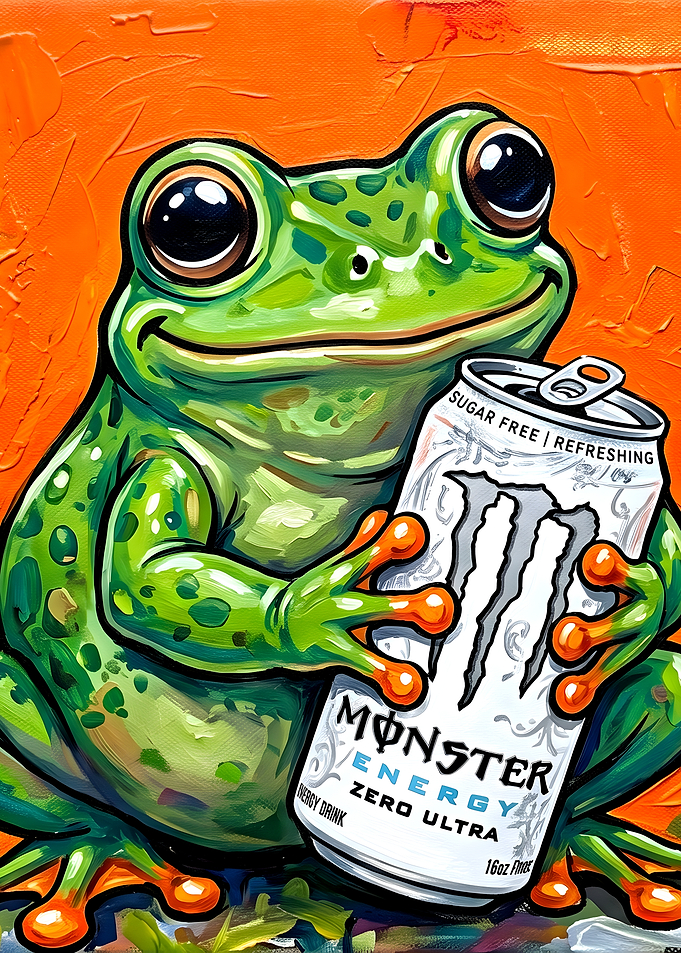 Cute Frog Holding Monster Energy Drink