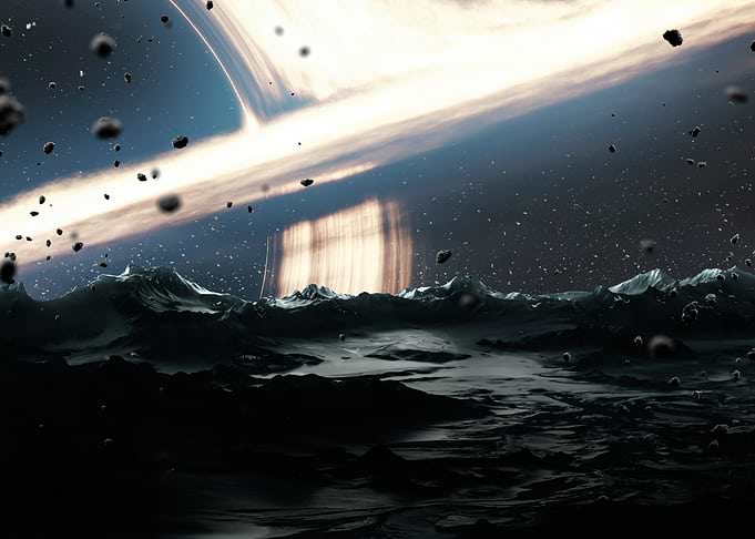 Black Hole Over Alien Planet Surface