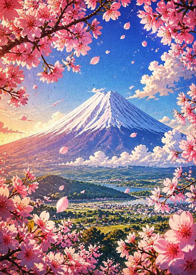 Mount Fuji and Cherry Blossoms