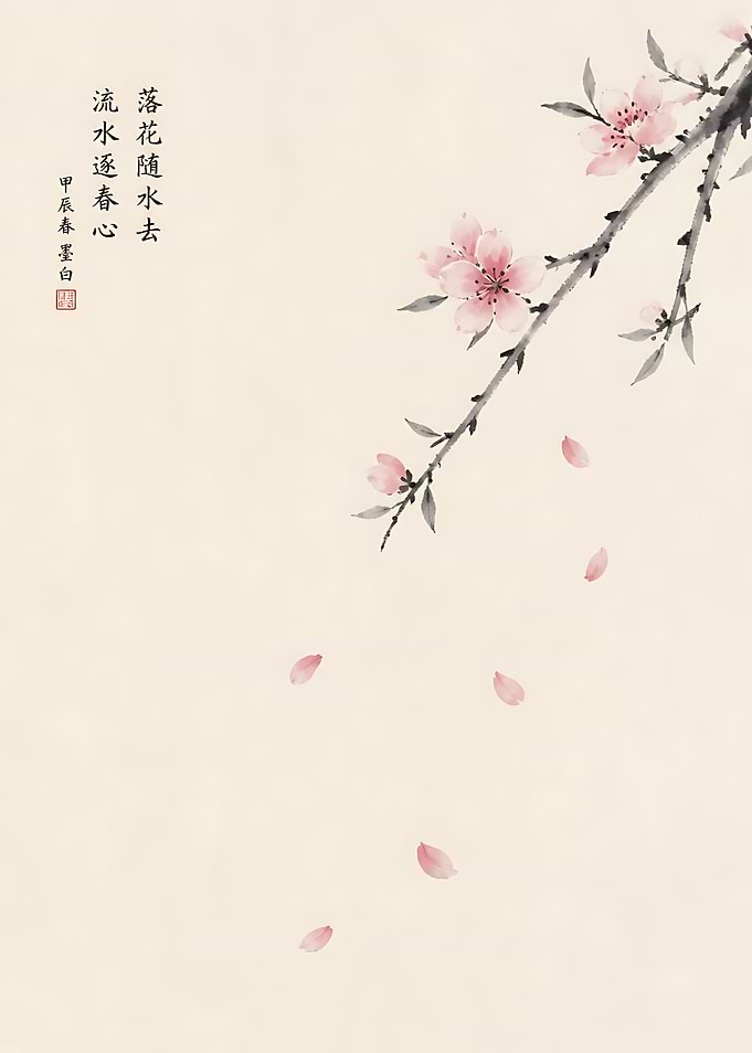 Traditional Chinese Ink Wash Peach Blossom