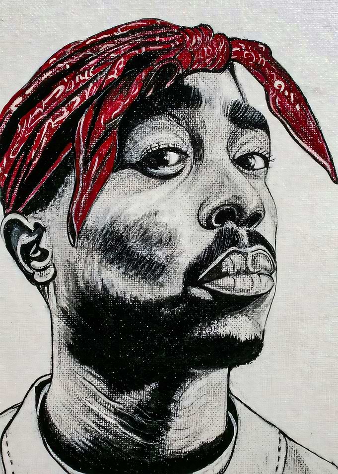 Tupac Shakur Portrait with Red Bandana