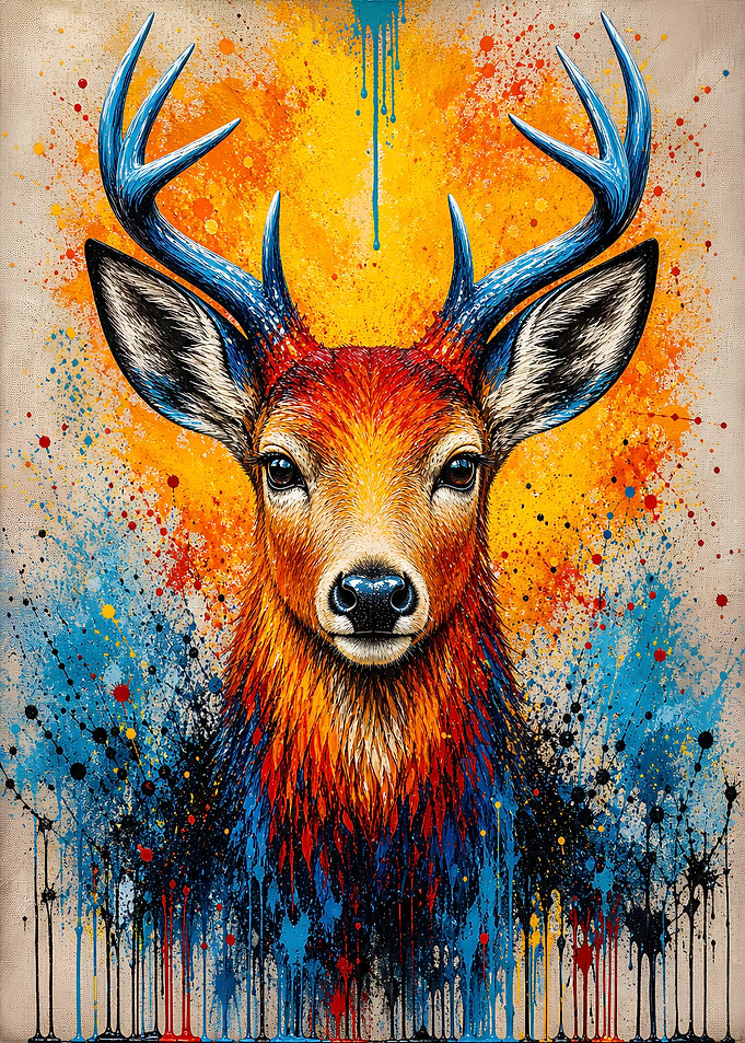 Vibrant Splatter Art Deer Portrait