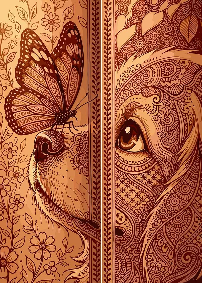 Intricate Henna Style Dog and Butterfly