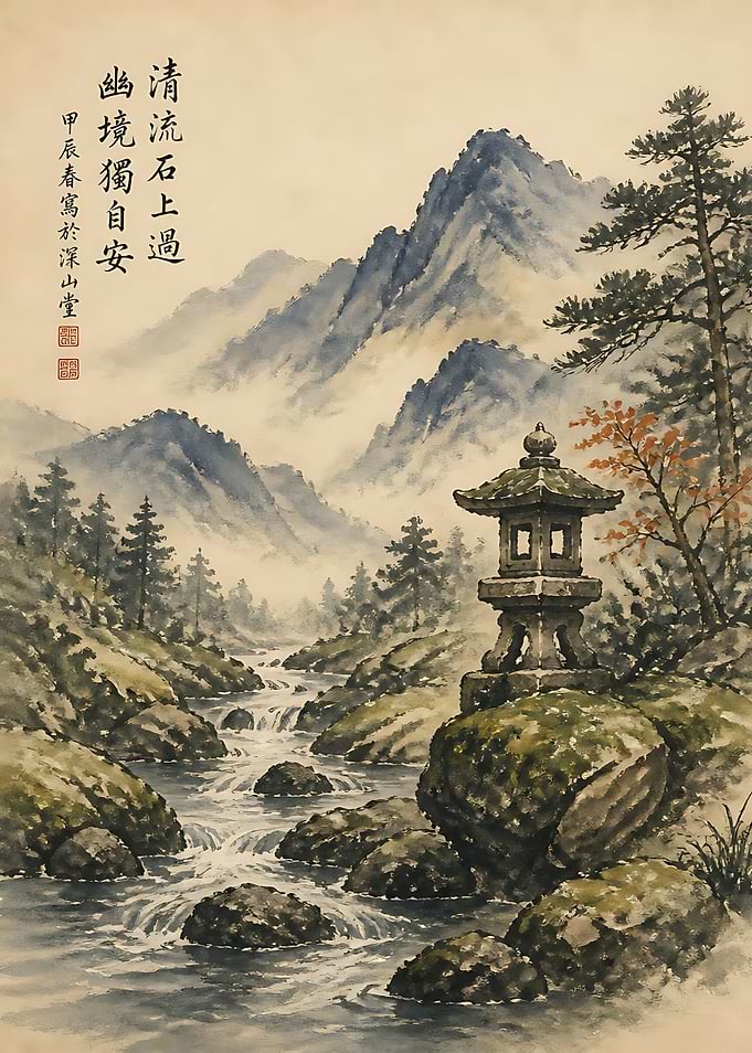 Traditional Ink Wash Mountain Landscape Painting