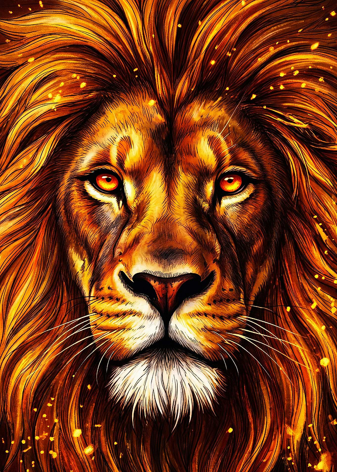 Fiery Golden Lion Portrait