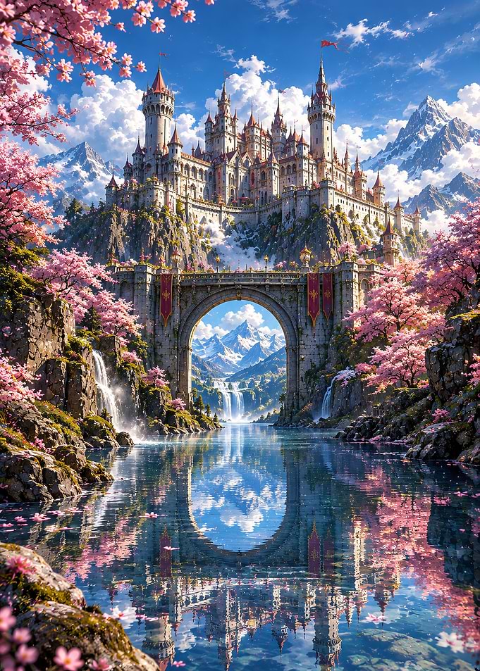 Fantasy Castle with Cherry Blossoms