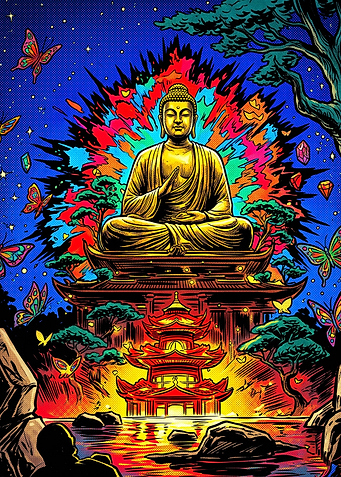 Psychedelic Golden Buddha Temple Art