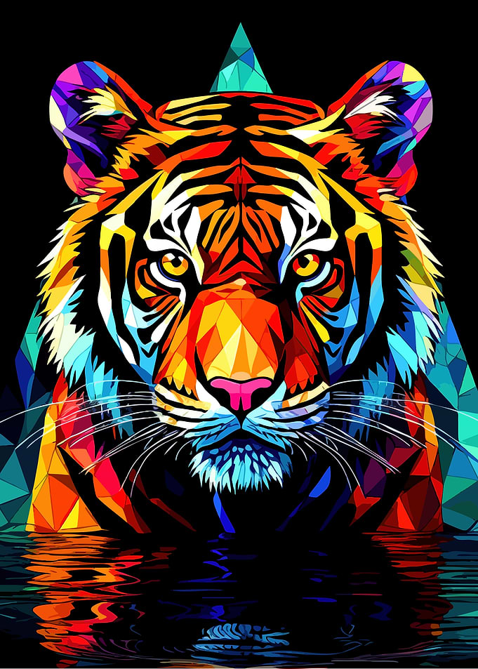 Colorful Geometric Tiger Portrait