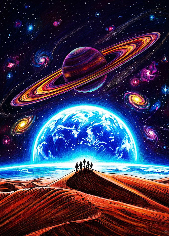 Cosmic Journey Over Alien Dunes
