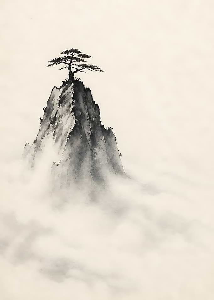 Ink Wash Painting of Mountain Peak
