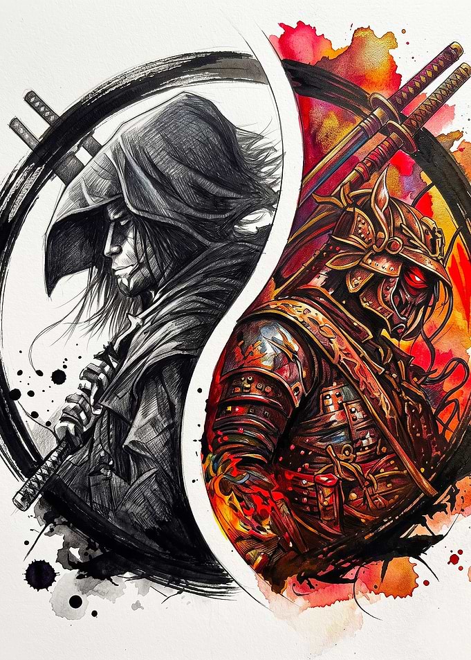 Yin Yang Samurai and Ronin Art