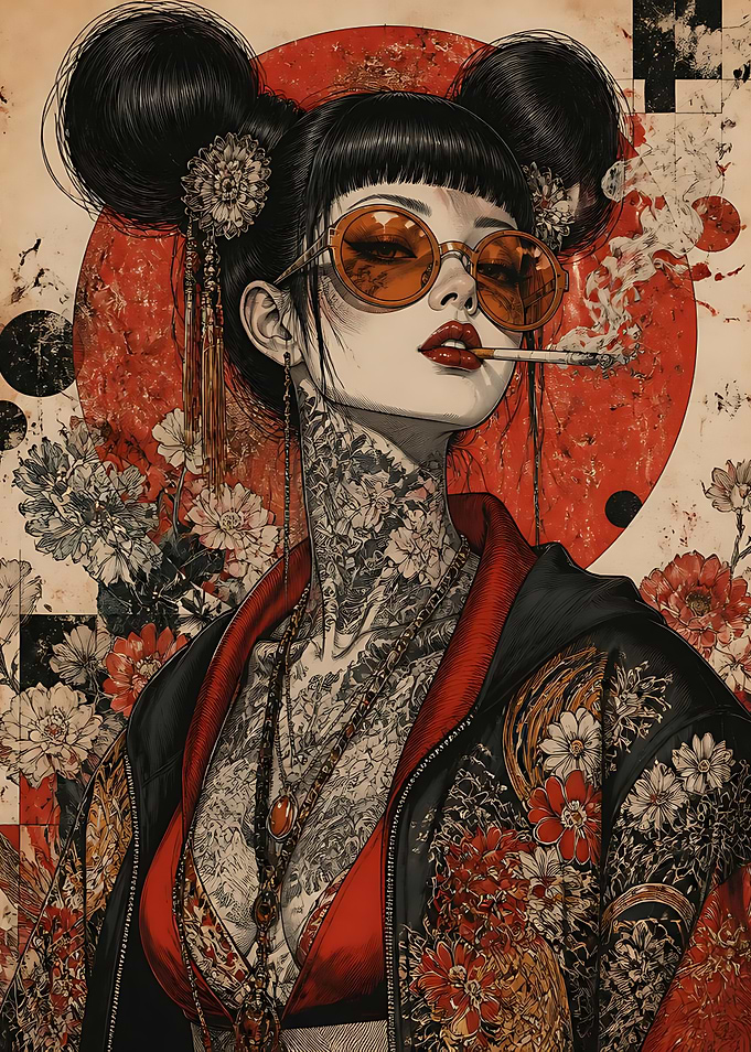 Edgy Cyberpunk Geisha Portrait