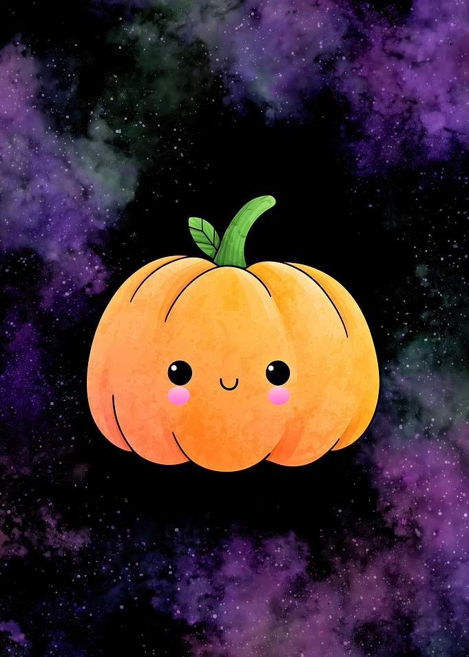 Cute Kawaii Pumpkin in Space