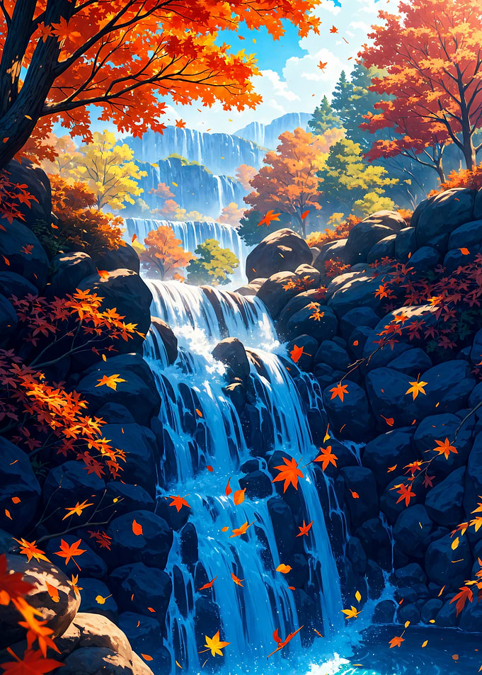 Japan Autumn Waterfall Landscape