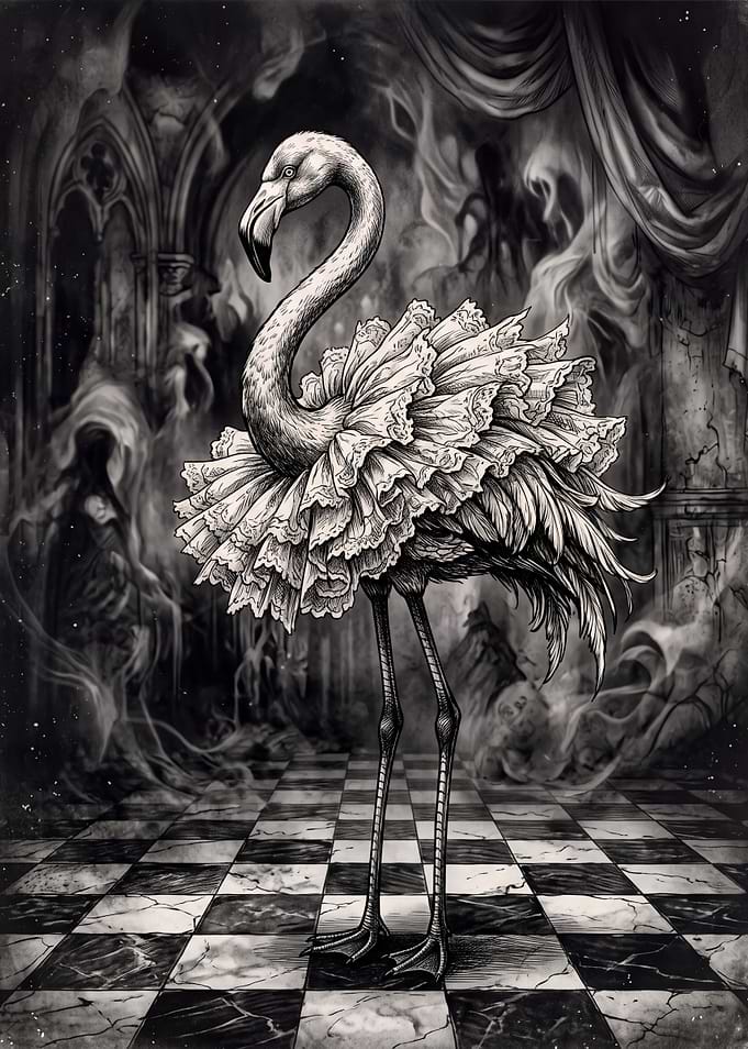 Surreal Flamingo in Victorian Lace