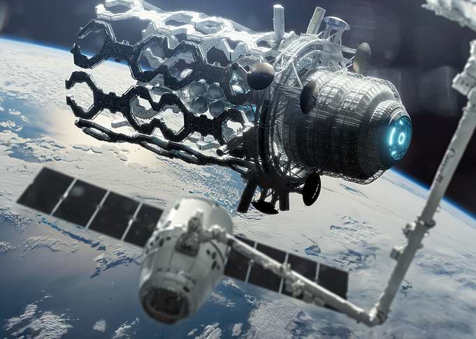 Futuristic Space Station and Cargo Capsule