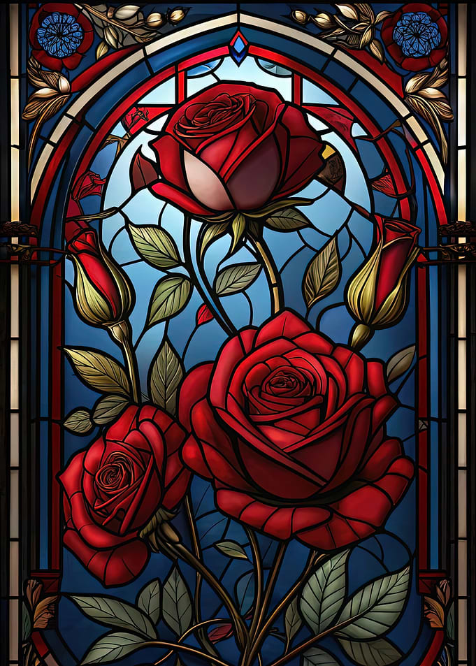 Stained Glass Red Rose Window