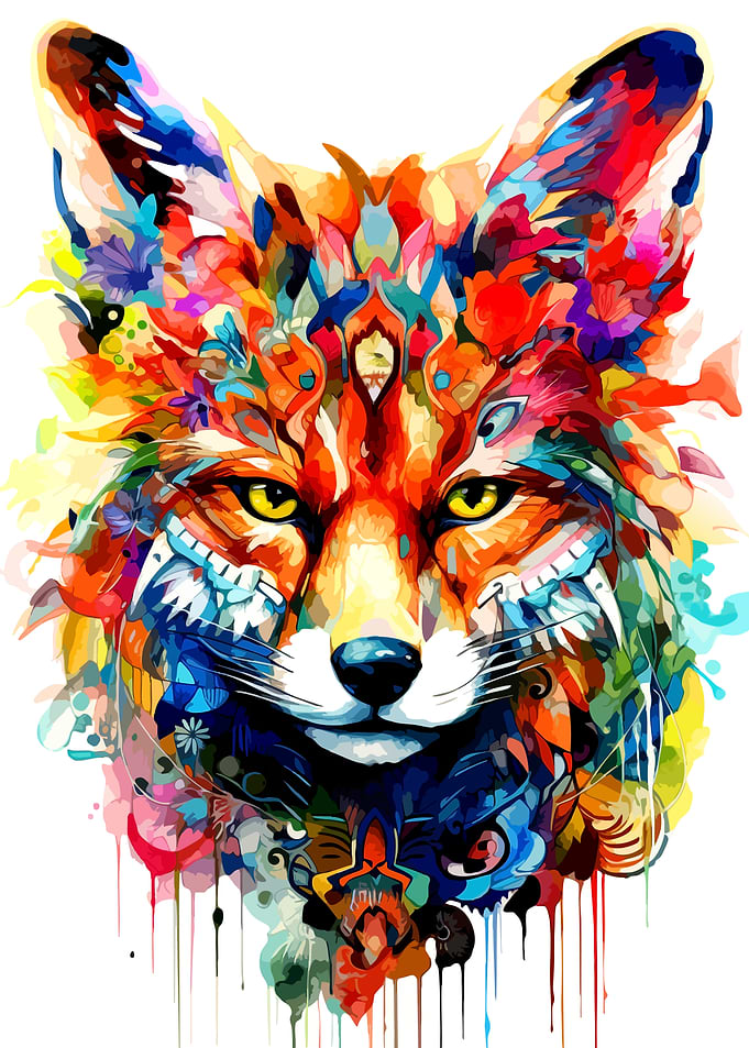 Colorful Abstract Watercolor Fox Portrait