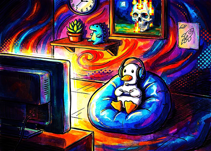 Gamer Duck in Neon Room