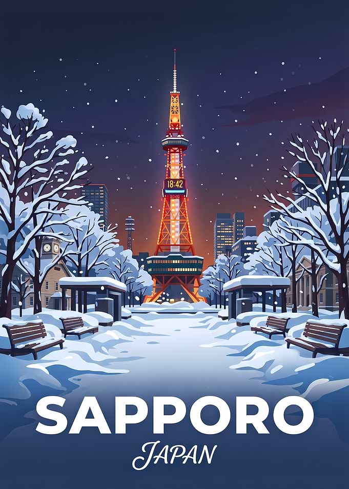 Sapporo Japan Winter Travel Poster