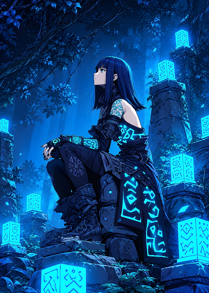 Anime Girl with Glowing Runes