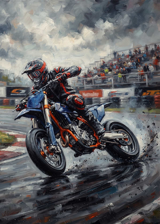 Supermoto Motorcycle Racing Drift Painting