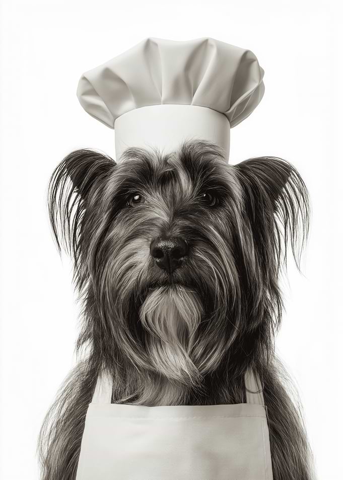 Skye Terrier Dog Wearing Chef Hat and Apron