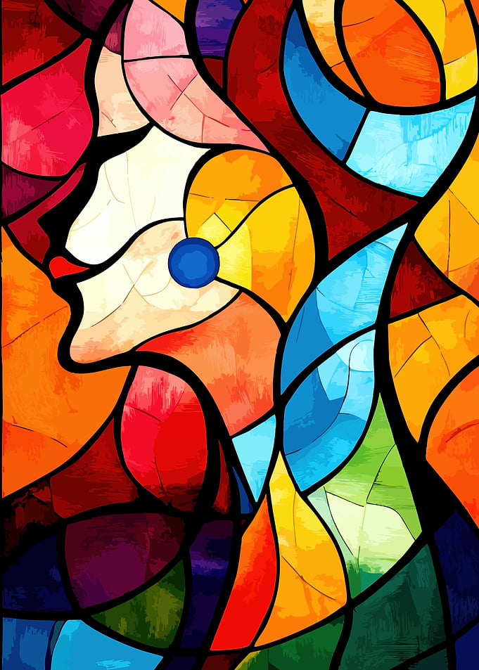 Abstract Stained Glass Woman Profile
