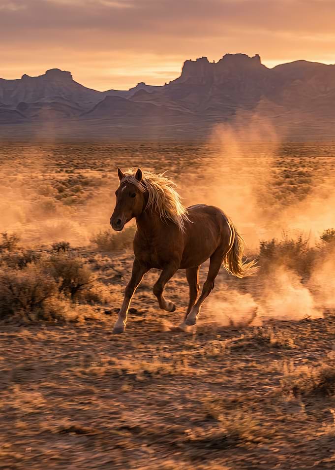 Wild Horse Running at Sunset