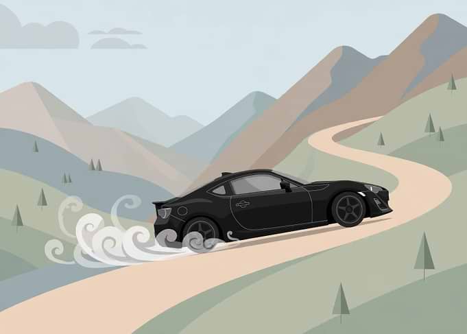 Black Sports Car Drifting on Mountain Road