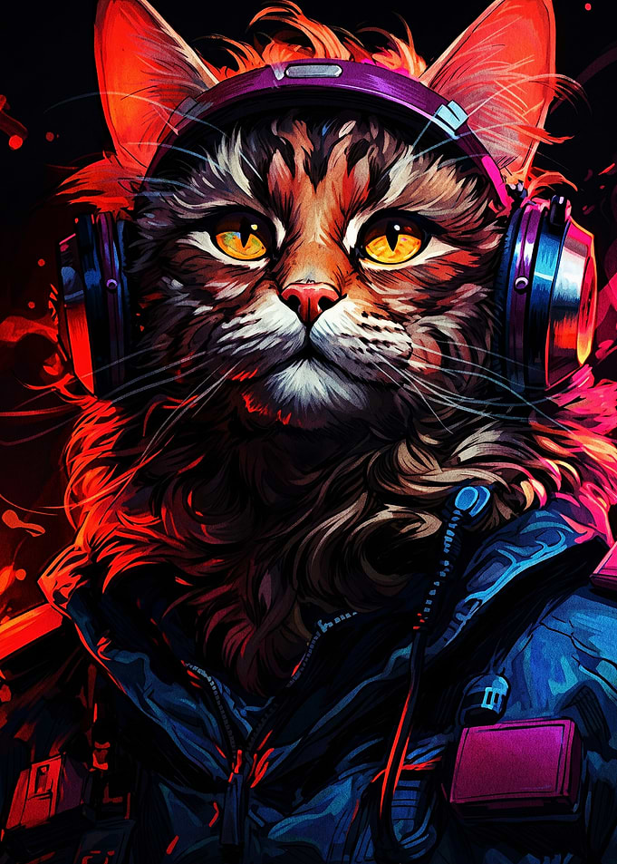 Cyberpunk Cat with Headphones