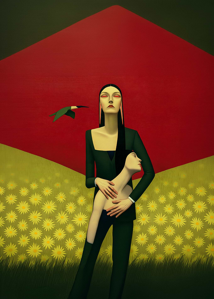 Surreal Portrait of Figures in Field
