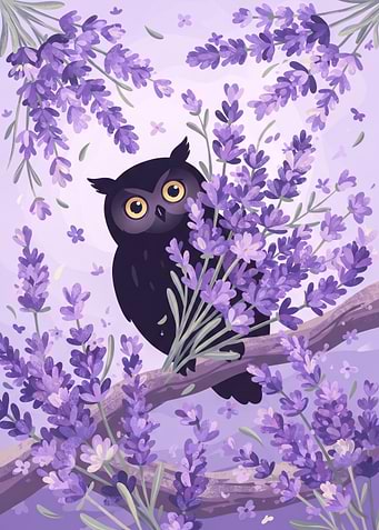 Cute Owl Perched in Lavender Field