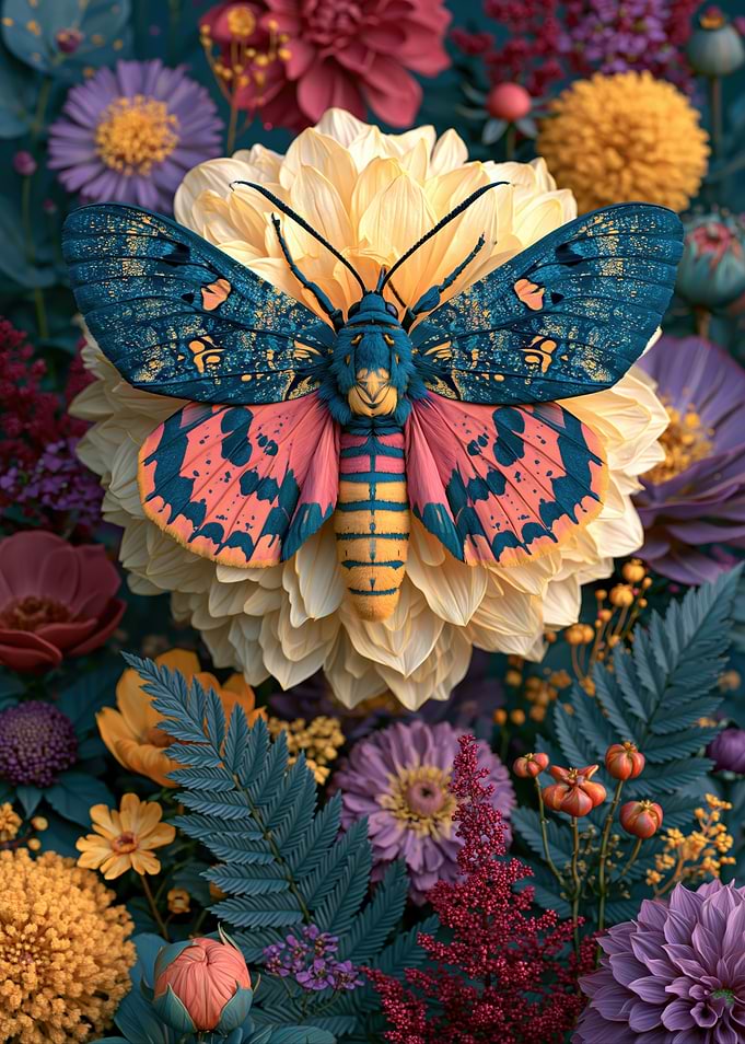 Vibrant Moth on Cream Dahlia