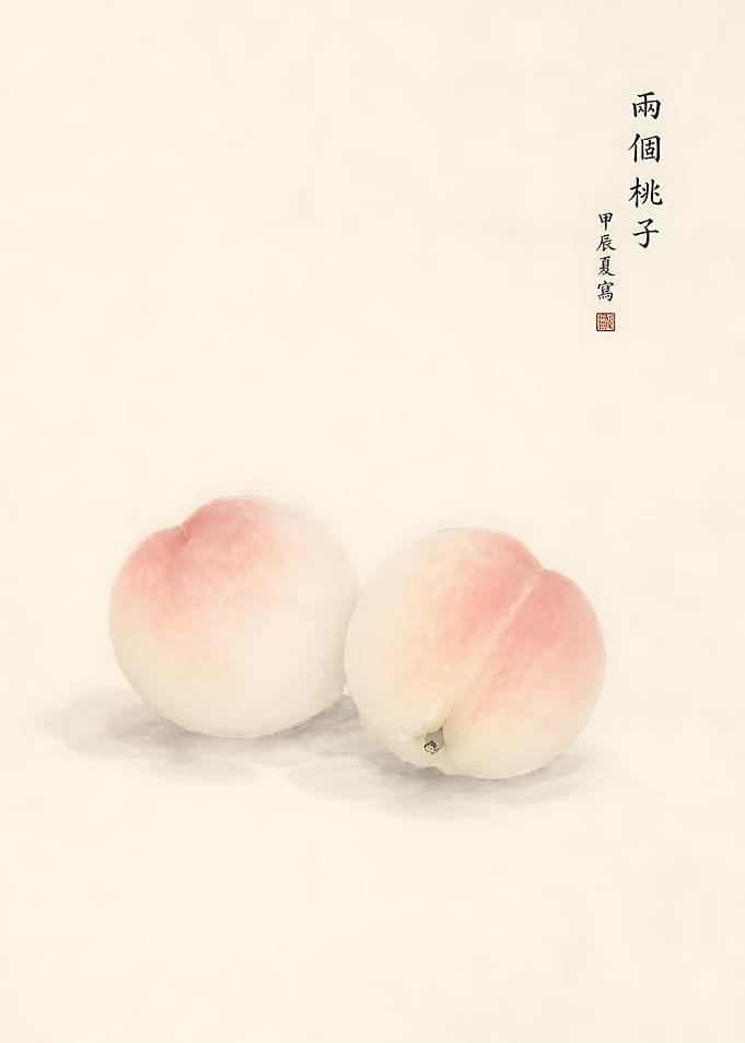 Minimalist Ink Wash Painting of Peaches