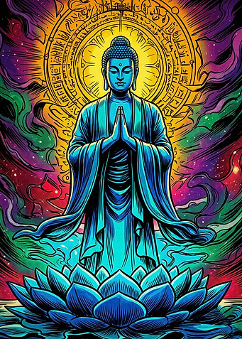 Vibrant Neon Buddha Lotus Meditation Art