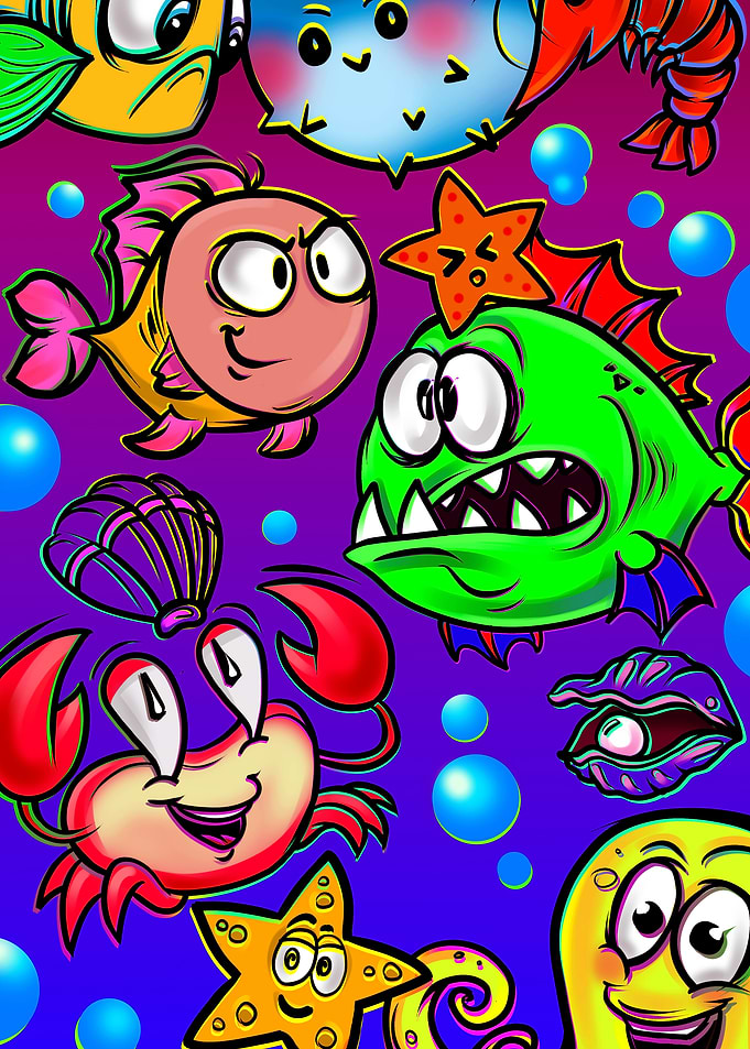 Colorful Cartoon Underwater Sea Life