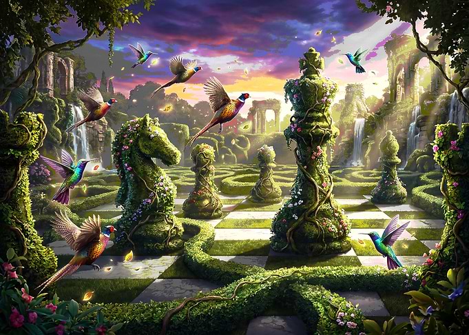Enchanted Chess Garden with Wildlife