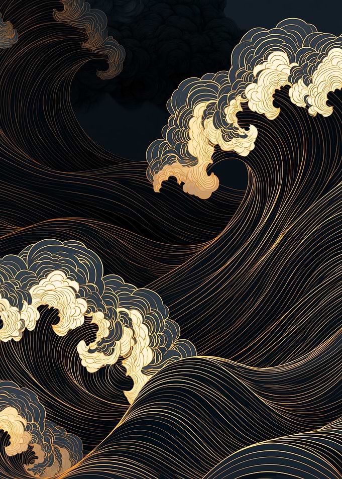 Elegant Gold and Navy Japanese Waves