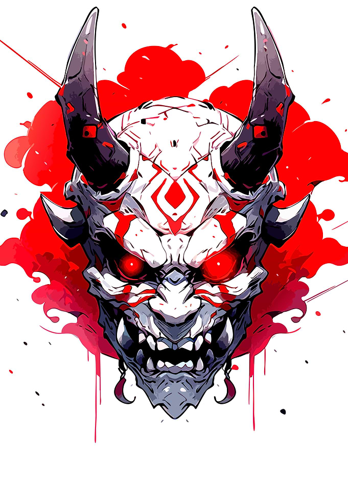 Menacing Oni Demon Mask Illustration