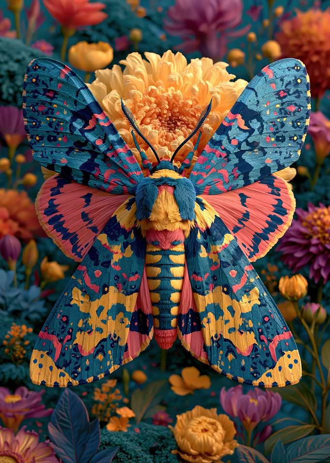Vibrant Colorful Moth on Flowers