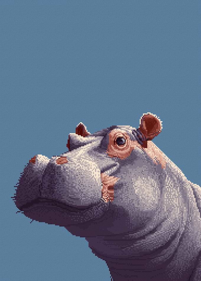 Pixel Art Hippopotamus Portrait