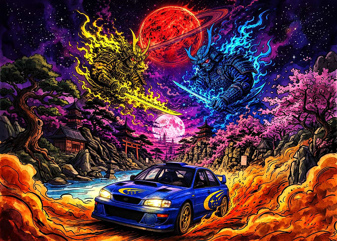 Subaru Rally Car with Samurai Spirits
