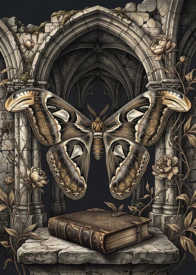 Gothic Moth and Ancient Tome