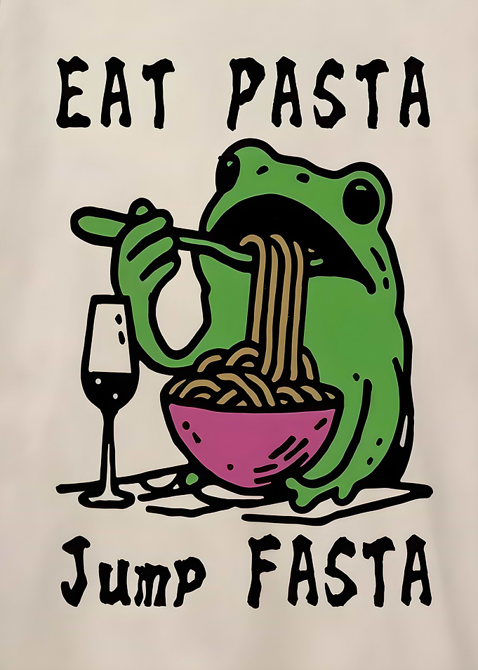 Eat Pasta Jump Fasta Frog Illustration