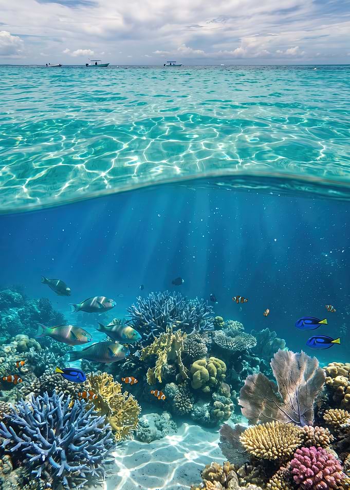 Split View Tropical Coral Reef